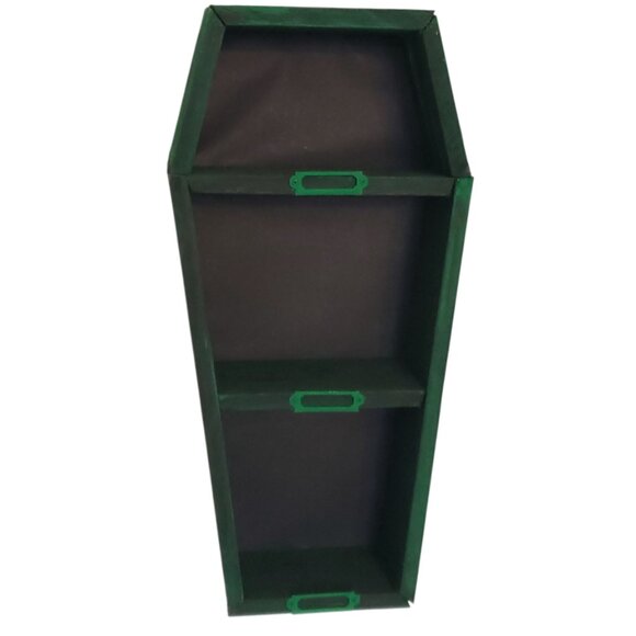 Decorative Green & Black Cedar Coffin Shelf with Nameplates